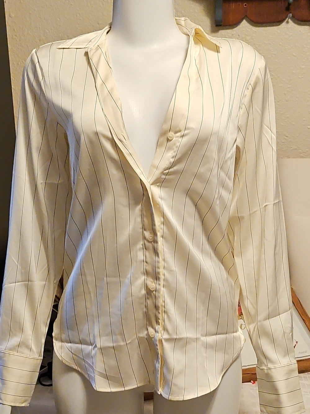 H&M Cream Pinstripe Button-Down Blouse